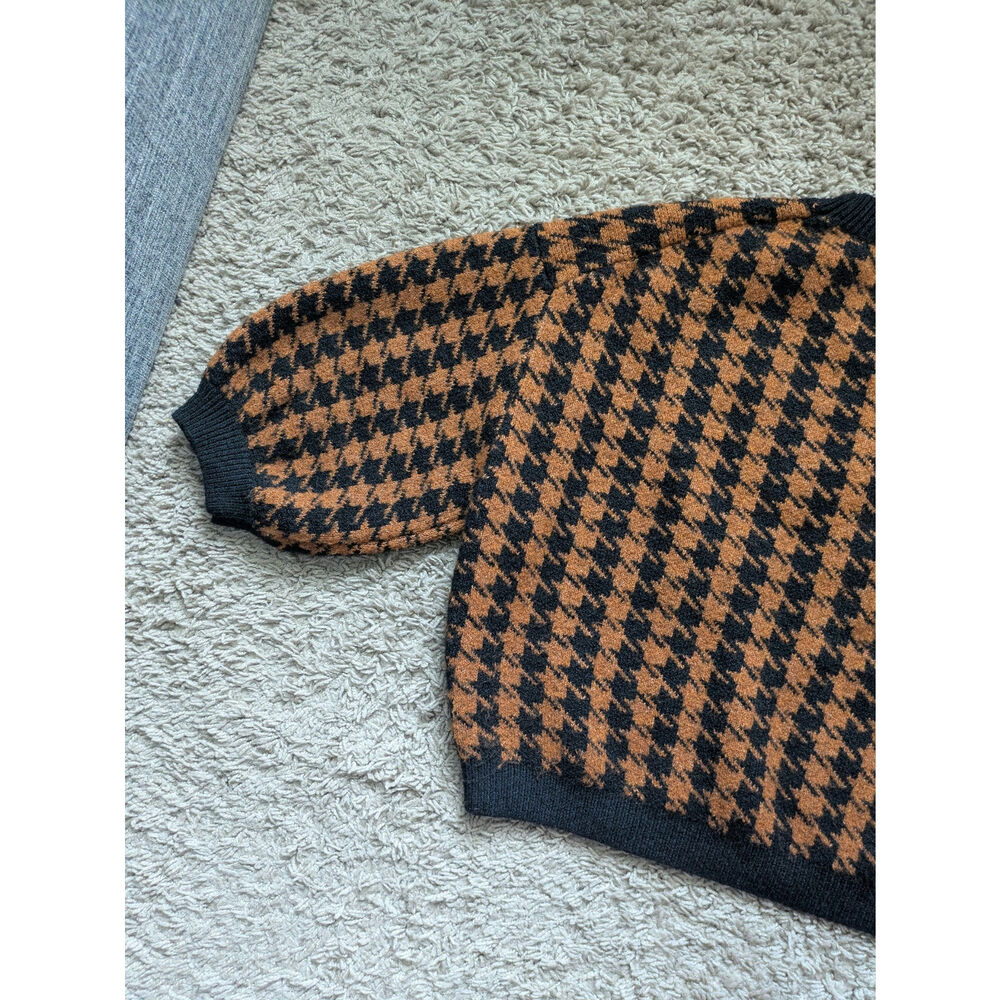 ASTR The Label Crop Sweater Womens M Brown Black Houndstooth Preppy Academia - Picture 4 of 7